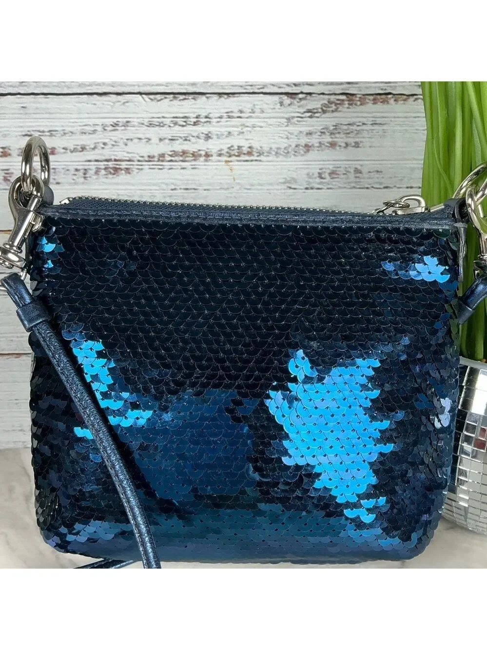 Coach Vintage Poppy Sequins Metallic Blue Sequin‎ Crossbody Bag